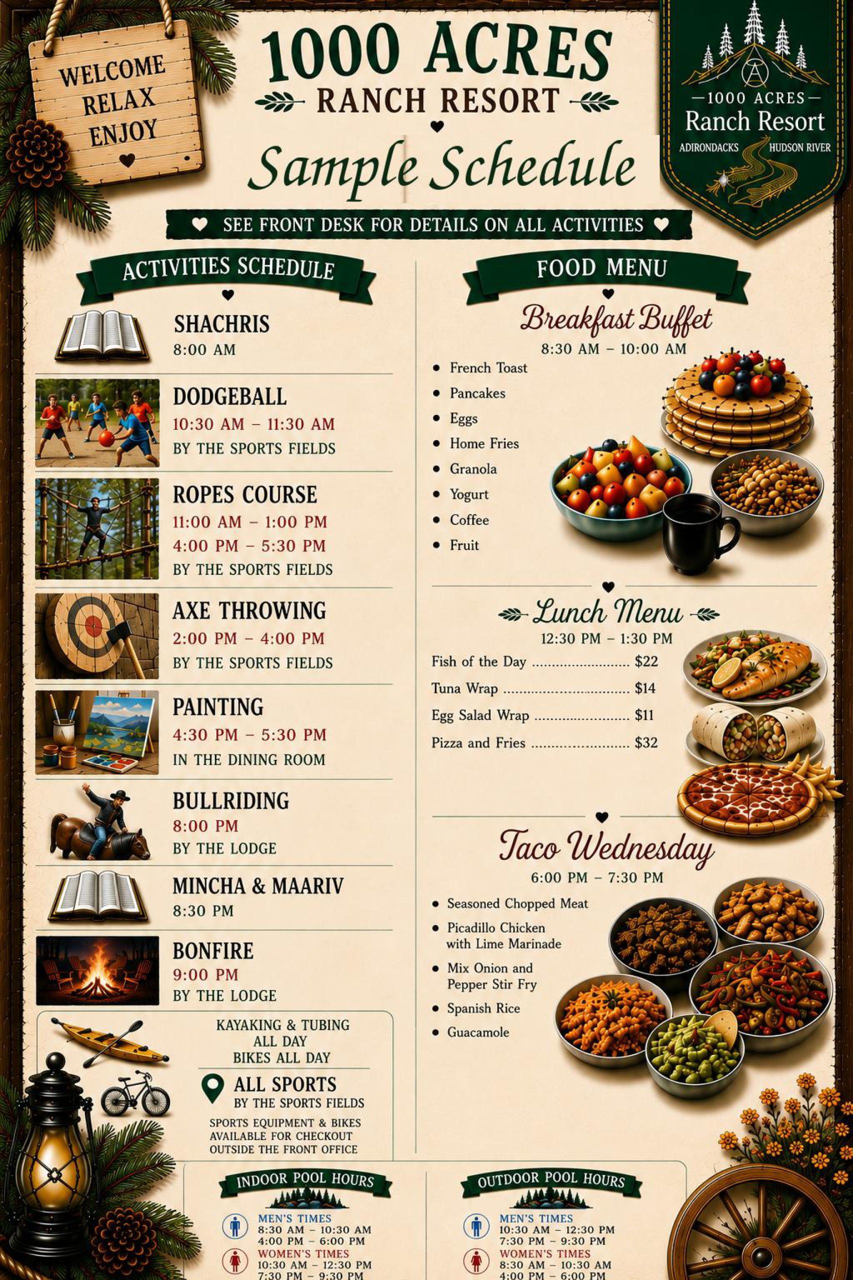 Sample Activity Schedule for 1000 Acres Ranch